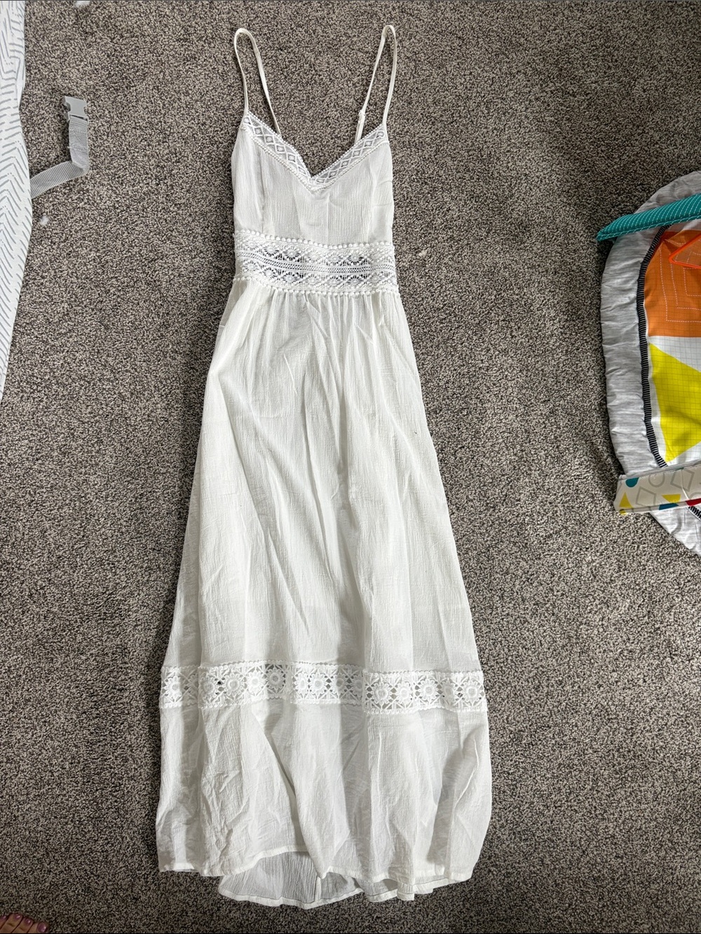 White Spaghetti Strap Maxi Dress with Lace Detail